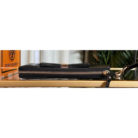 Authentic Kate Spade Black Bow Tie 1/2 Zip Leather Wallet with Bright Pink Inter - Picture 4 of 9